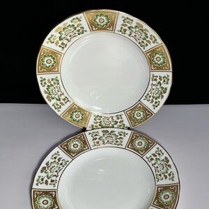2 ROYAL CROWN DERBY ‘Green Derby Panel’ SALAD PLATES / 8.5 Inches / BONE CHINA